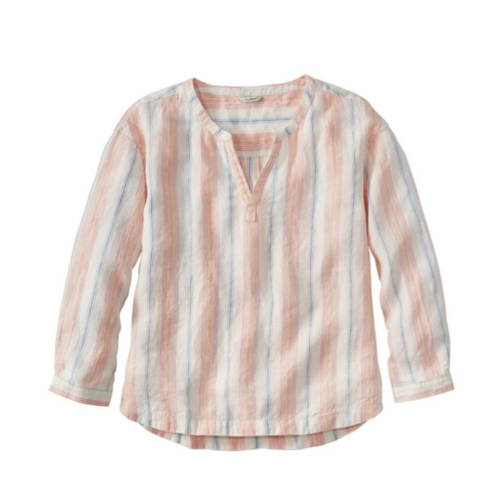 LL Bean Women's Premium Washable Linen Splitneck Stripe Shirt - Size XS